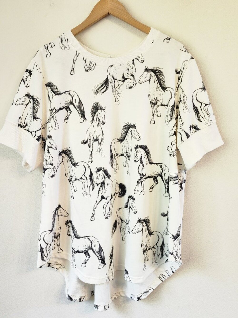 ANTHROPOLOGIE JANE & DELANCEY Horse Print Blouse Women’s 1X Casual Outdoor